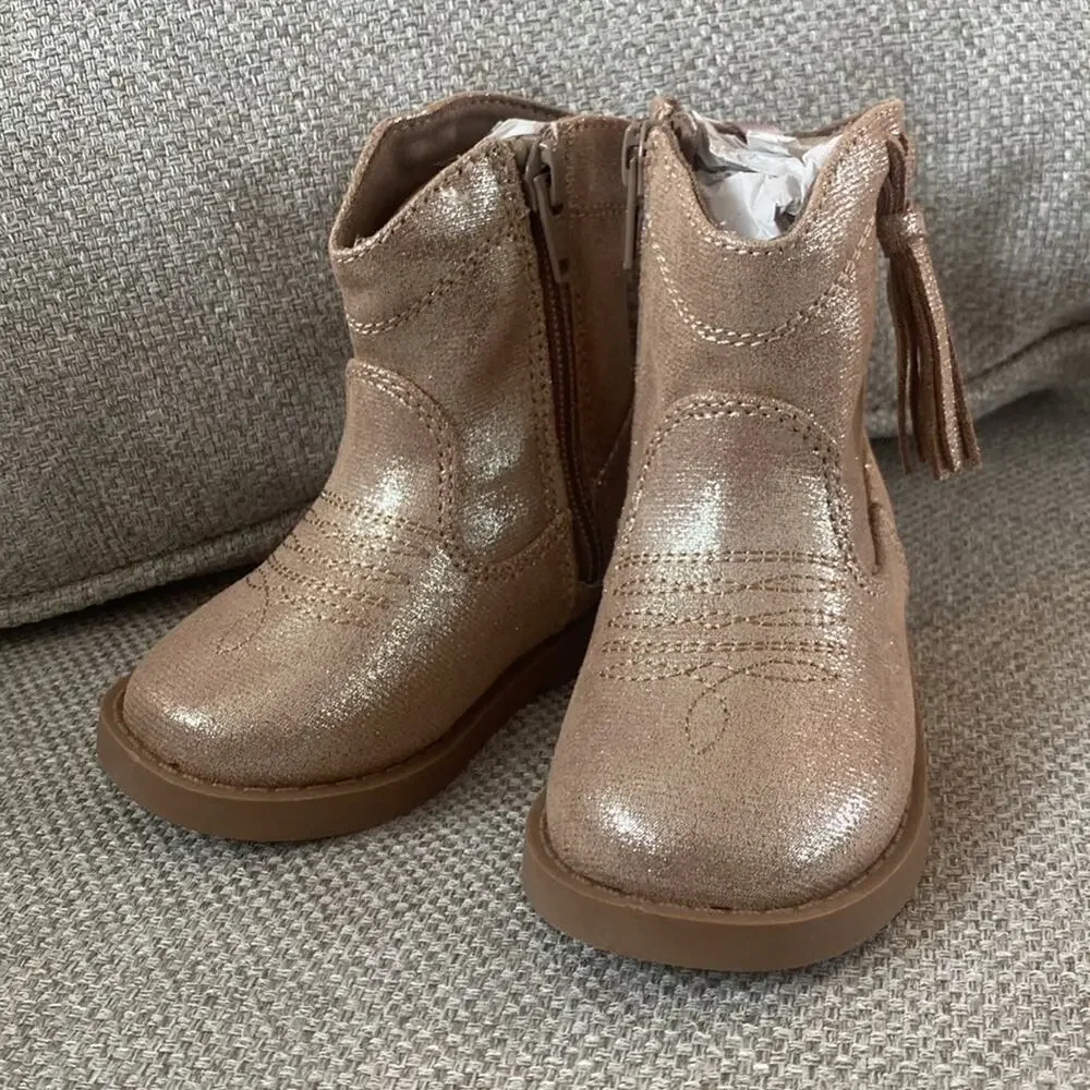 Old Navy Shiny Neutral Side-Zip Western Boots